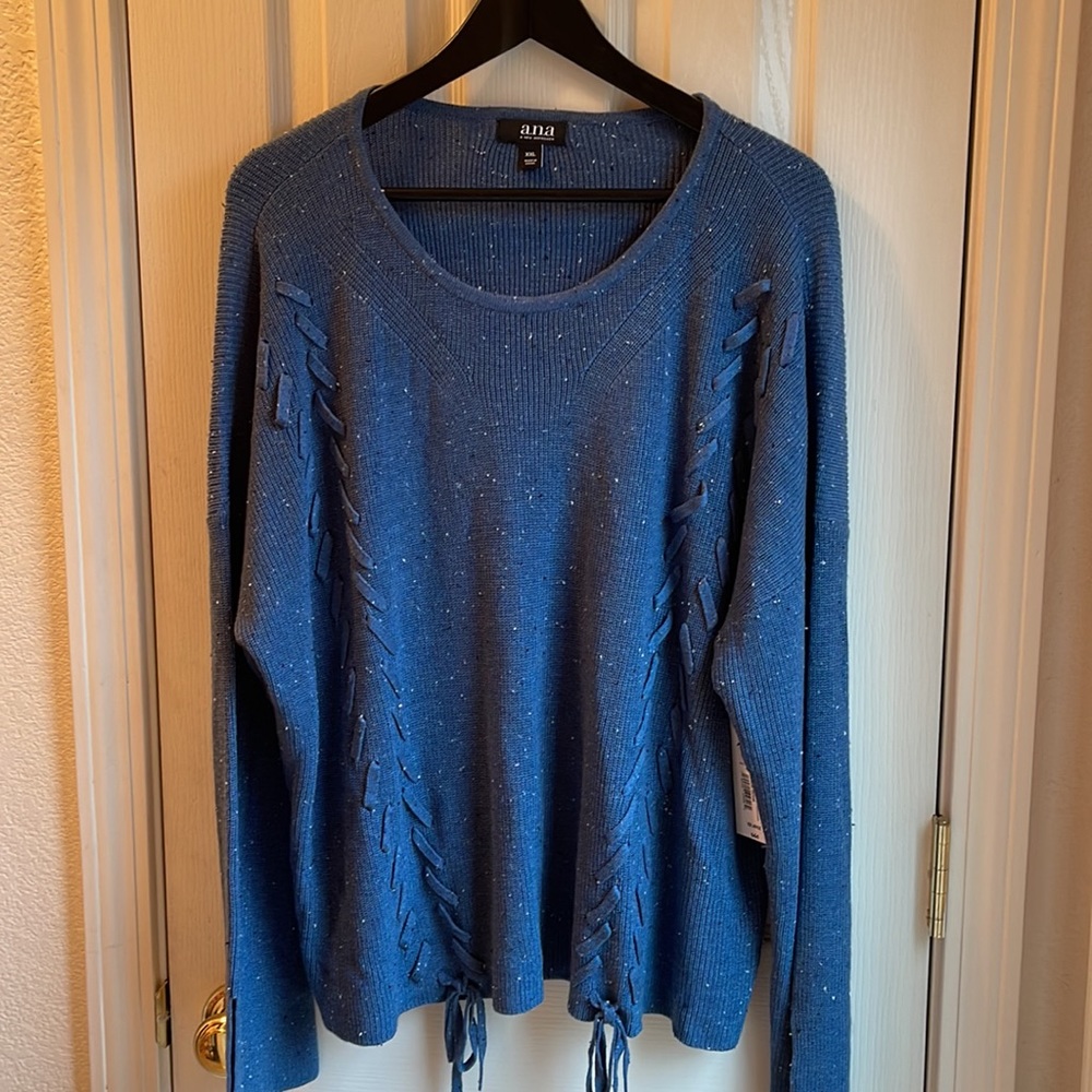 NWT ANA NOBBY BLUE/GRAY KNIT PULLOVER SWEATER SZ XXL